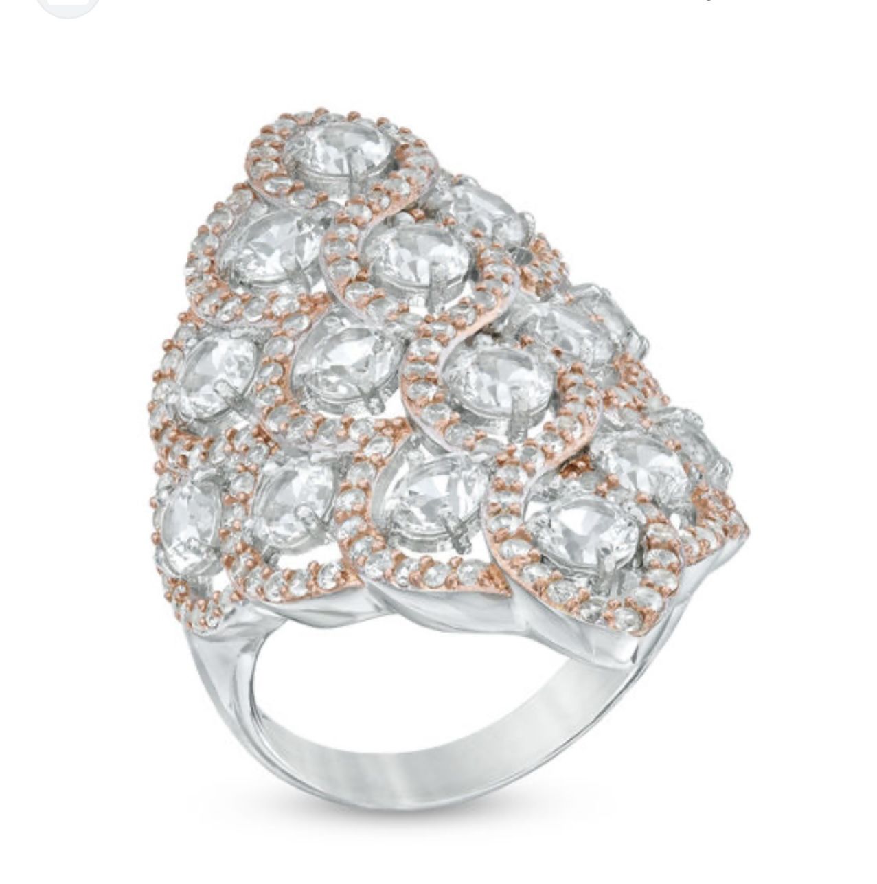 Lab-Created White Sapphire Lattice Size 7 Ring in Sterling Silver and 18K Rose Gold Plate