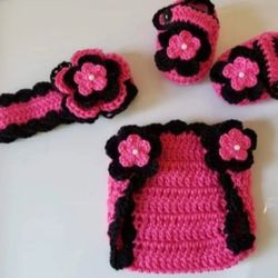 Crochet Baby Girl Headband Diaper Cover Outfit Photo Prop 