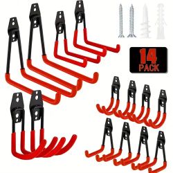 Brand New Garage Hooks – 12-Pcs Wall-Mounted Set (Red)