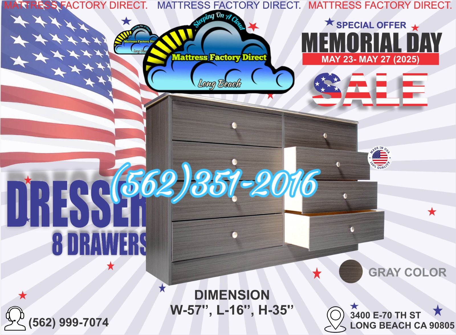 Grey Eight Drawer Dresser Chest Compressed New Comoda