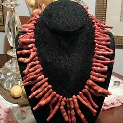 Branch Red Coral Necklace Sterling Silver Clasp