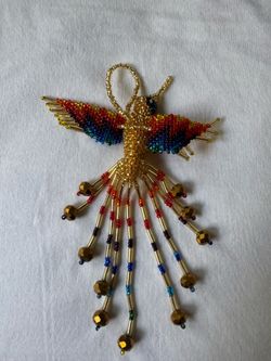Huichol Beaded Glass Hummingbird