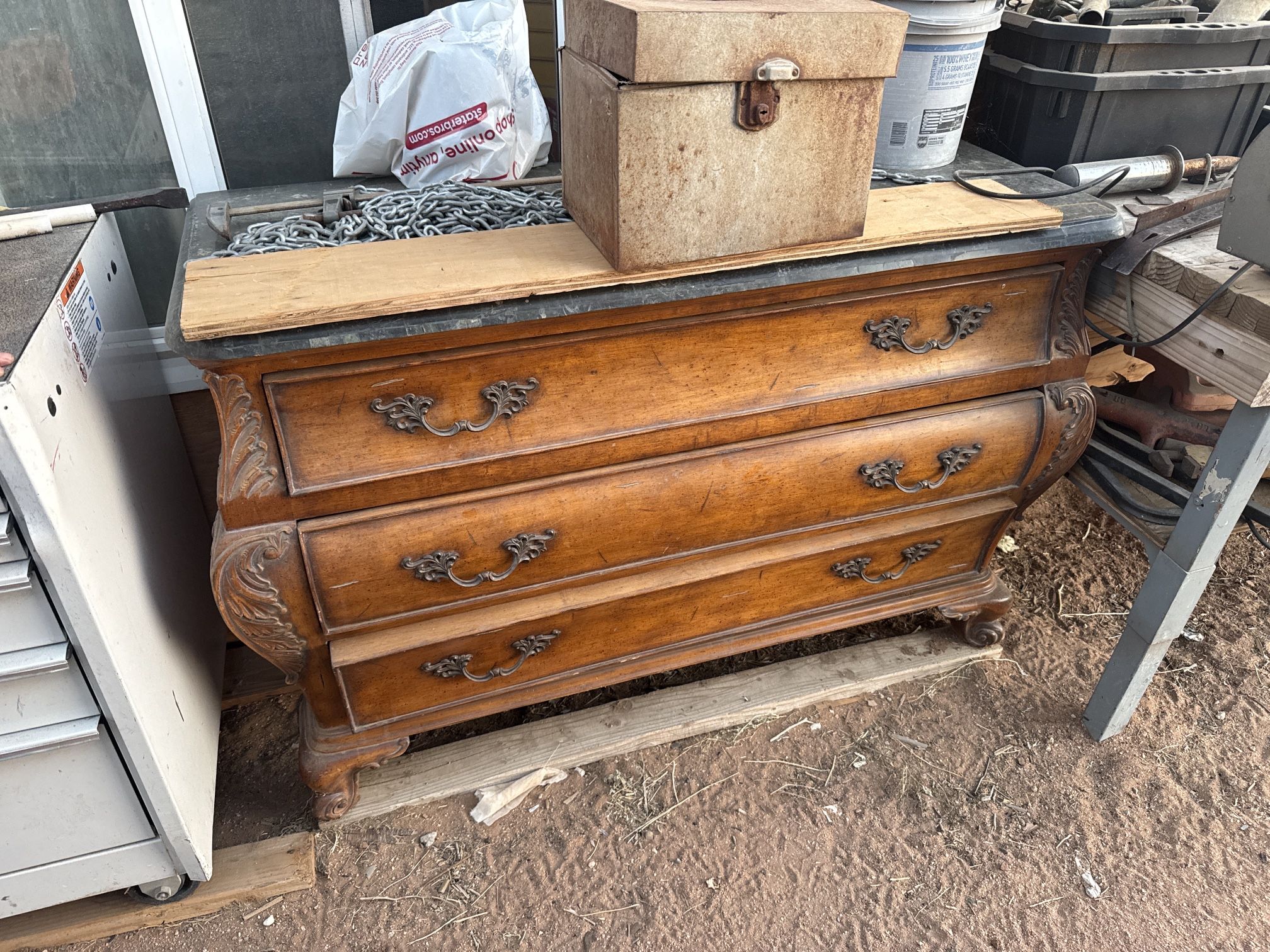 Vintage Solid Wood Dresser w/ Marble Top – Ornate French Style