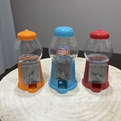 Lot of 3 Mini Gumball Machines 5” Plastic Candy Bank Toy Set 1 Dubble Bubble and 2 unbranded