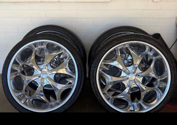 (4) NEW TIRES WITH 27 Inch Chrome Bentchi Rims