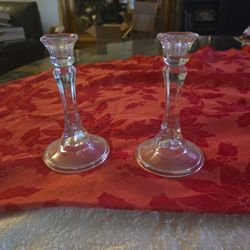 A Pair Of 6" Glass Candle Holders