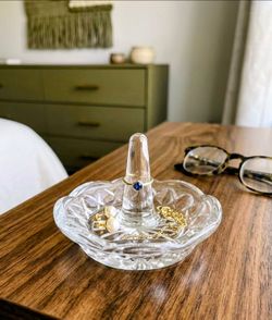 Vintage Clear Cut Glass Ring Holder