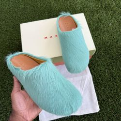 Marni Turquoise Long Hair Calfskin Fussbett