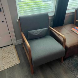 Bonzy Home Mid Century Modern Accent Chairs, Set of 2, Gray + Ottoman