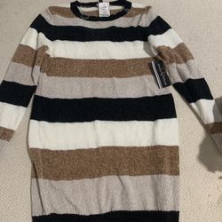 Womens Large Black Tan White Grey Soft Sweater Dress 