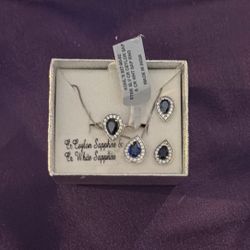 Sterling Silver Ceylon And White Saphine Set 