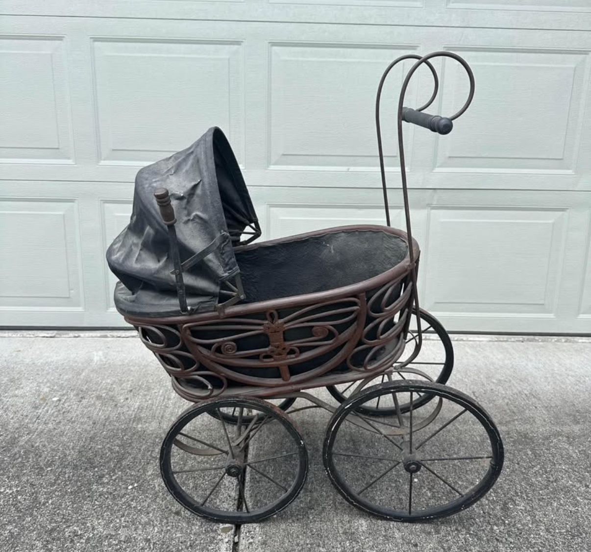 Vintage Rattan Wicker Doll Baby Carriage Buggy