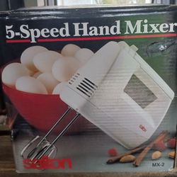 NEW IN BOX SALTON 5-SPEED HAND MIXER M-2, LISTED ON EBAY NEW FOR $26-$39 OR USED FOR $20