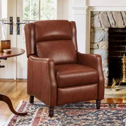 28 in. W Red Brown Genuine Leather Recliner Chair Arm Chair with Nailhead Trim(set of two)
