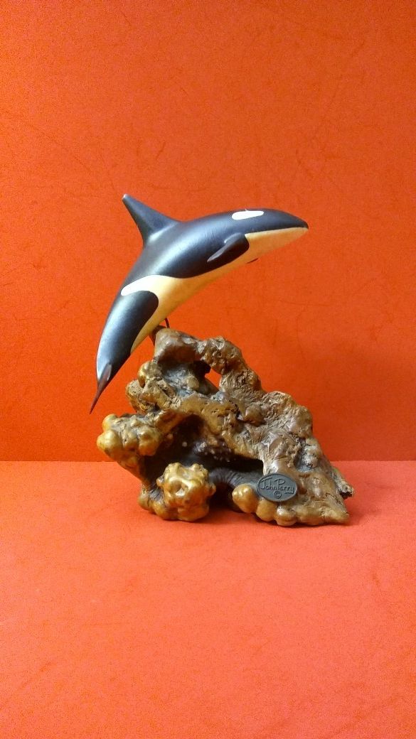 John Perry Killer Whale Orca Figurine on Driftwood
