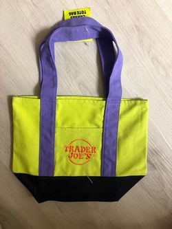 Trader Joes tote bag trick or treat color purple, green, black