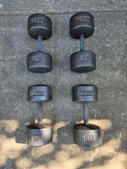 Pre-USA Vintage York Roundhead Dumbbells 65lb and 75lb