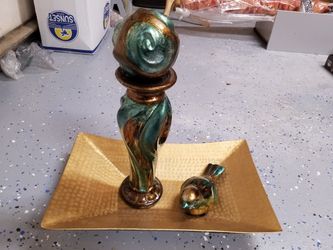 Home decor set(tray, big candle holder, bird n a matching piece)