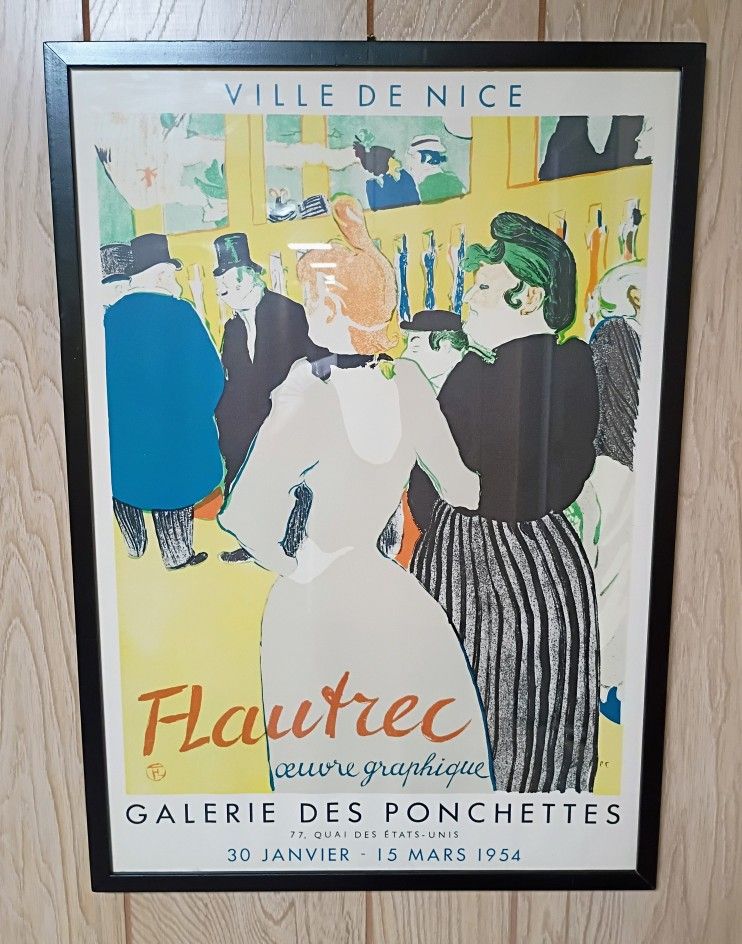 Mid Century Vintage Lithographic Framed Poster for Exhibition of Henri de Toulouse-Lautrec's Graphic Works 1954