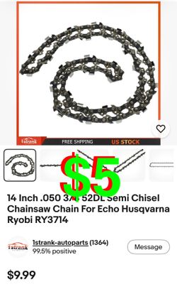 14 Inch .050 3/8 52DL Semi Chisel Chainsaw Chain For Echo Husqvarna Ryobi RY3714