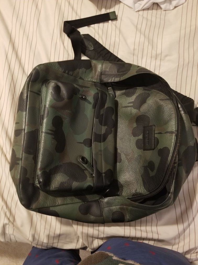 Camo coach mens leather backpack