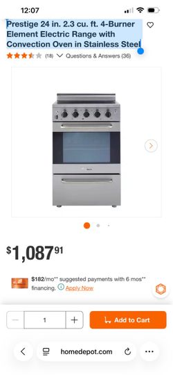 Prestige 24” 4-Burner Electric Range with Convection Oven – Stainless Steel