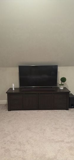 Dark Wood TV Stand with Sliding Barn Doors