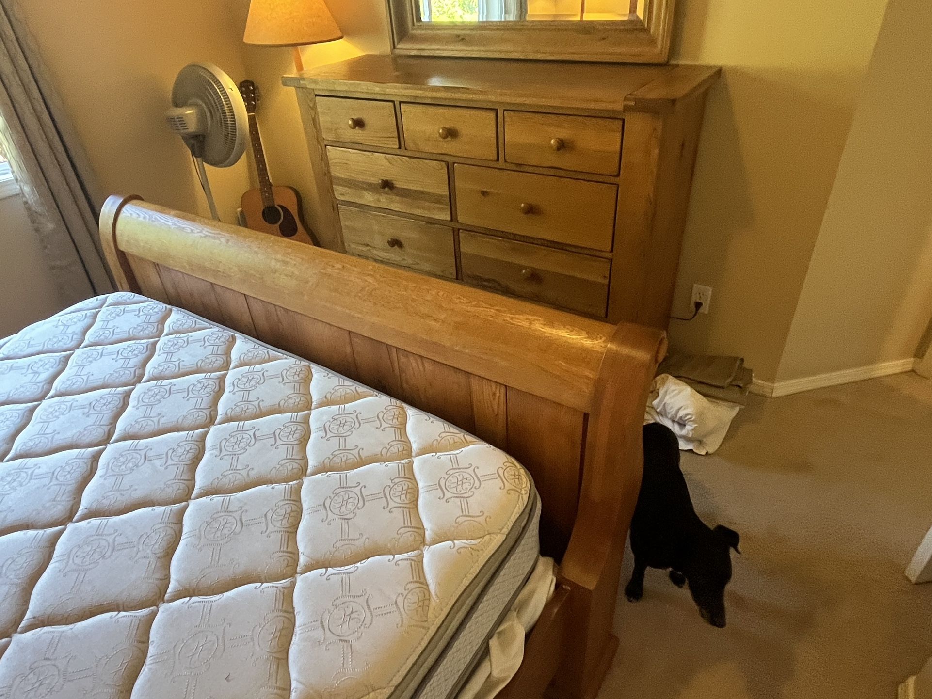 Queen Bedroom Set, Sleigh Bed, Dresser, Mirror, Side Table for Sale in