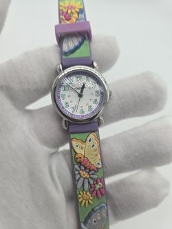 Fusion Kids Butterfly Flower Purple Silicone Band Quartz Learning Watch