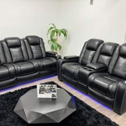 Party Time Midnight Power Reclining Living Room Set Sofa And Loveseat 