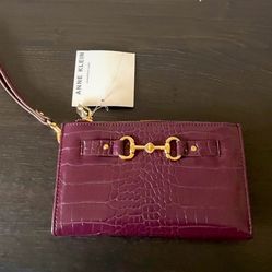 Anne Klein Cranberry and Gold Wristlet 