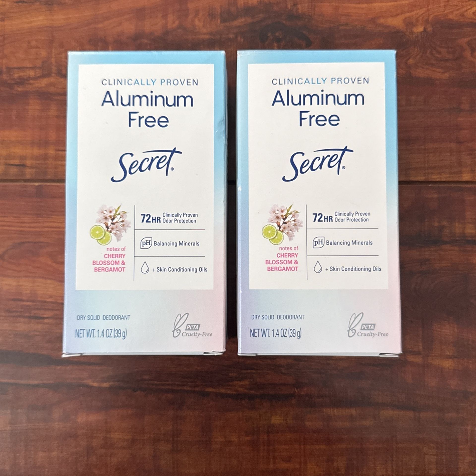 Secret ALUMINUM FREE Dry Solid Deodorant: Notes Of Cherry Blossom And Bergamot Scent 1.4 oz Each (2 For $10)