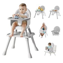 6 in 1 Baby High Chair for Babies and Toddlers, Booster Seat, Kids Learning Table & Chair (Grey)