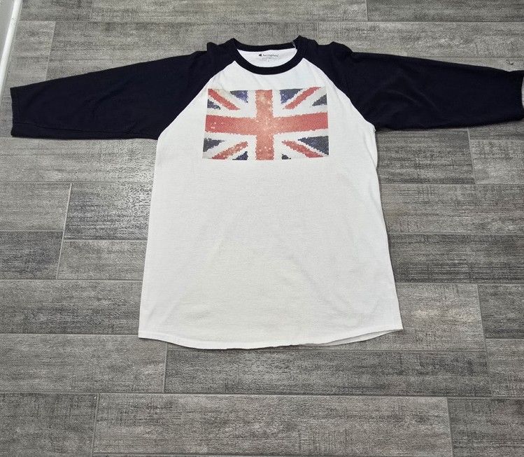Men's Champion Large United Kingdom Flag Tshirt 3/4 Sleeve