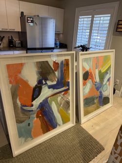 Abstract Art Prints in White Frames – Set of 2, 40” x 48”
