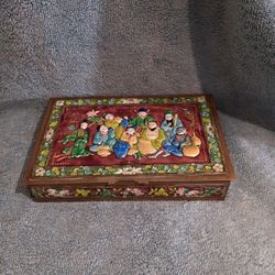 Antique Chinese Enamel Brass Cloisonne High Relief Box  5"×7"