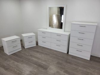 Dresser With Mirror Chest And Two Nightstands 