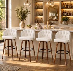 28" H 360° Swivel Bar Stools Set of 4 Counter Height Bar Stools(Beige) Bar Stools with Back,Seat Height Upholstered Counter Stools with Wood Legs and