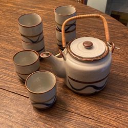Ceramic Tea Pot With 6 Tea Cups