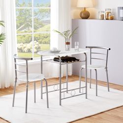 Round Dining Table Set for 2 with Steel Legs, Storage Rack