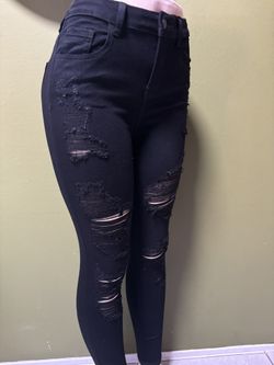 High Rise Skinny Jeans Black Ripped
