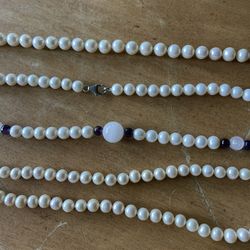 SS clasp Genuine Pearls 18”. One has Amethyst and Rose Quartz. $40 each. Rochester wa