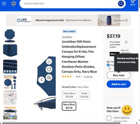 10ft Patio Umbrella Replacement Canopy for 8 ribs, Fits Hanging Offset Cantilever Market Outdoor Patio Shades, Canopy Only, Navy Blue