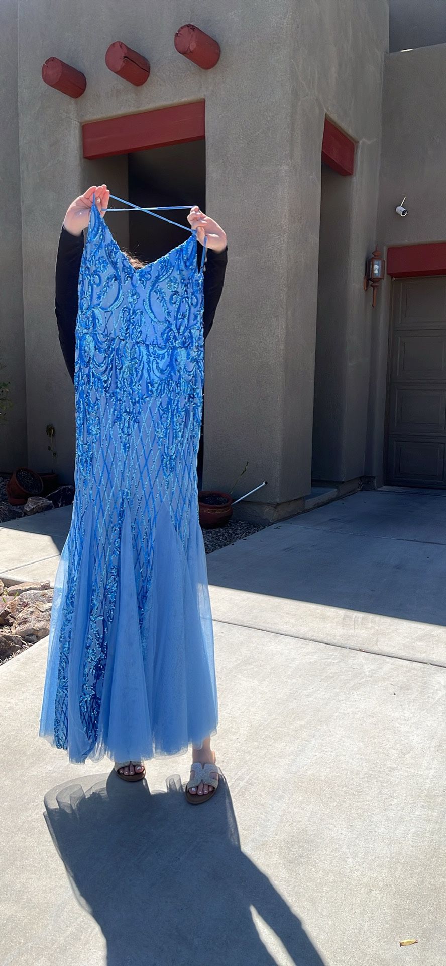 Blue Sequence Mermaid Tell Prom Dress