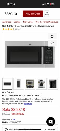 GE stainless steal over the range microwave