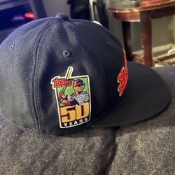 Los Angeles Dodgers Mitchell and Ness black and Red Fitted Hat With MLB Charm And Baseball Card Patches