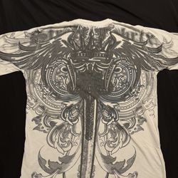 Xzavier Men's Graphic Double-Sided T-Shirt White Gray Gothic Jersey Cotton Size