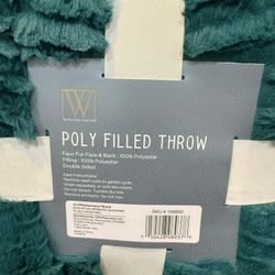 Brand New Faux Fur Throw Blanket In Teal 