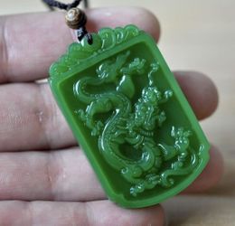 Exquisite Chinese Rich Green natural color Hetian Jade handmade carved Dragon pendant