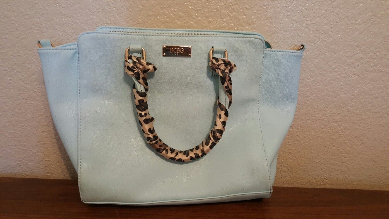 BCBG Baby Blue Leather Purse Cheetah